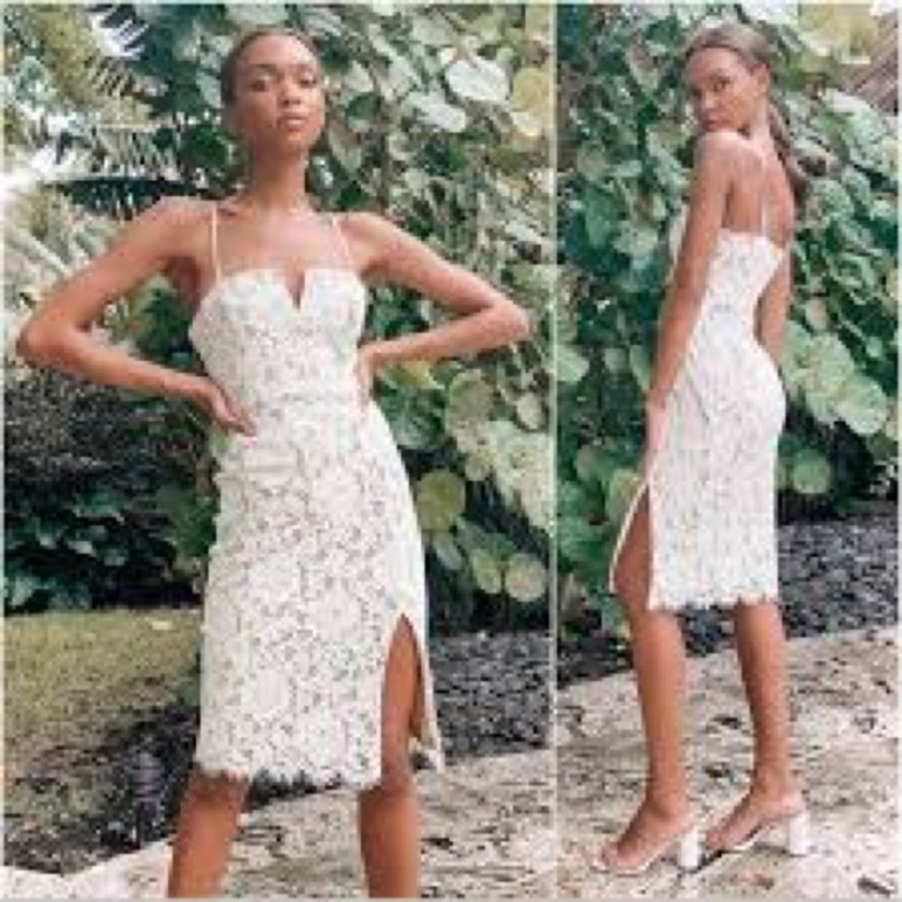 Lulus Amazing Allure White Crochet Lace Bodycon Midi Dress Size XS